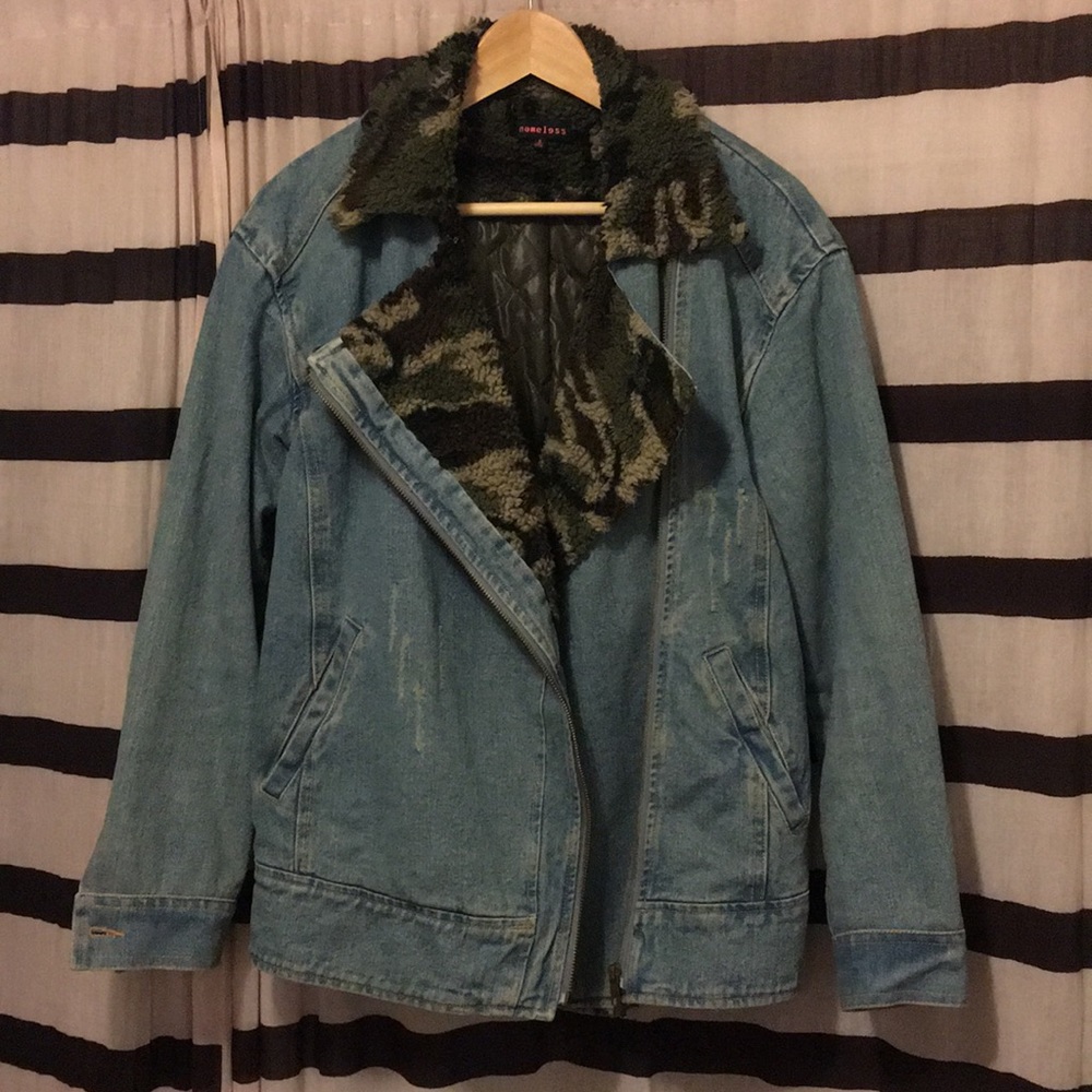 Nameless camo Sherpa denim moto jacket sz s